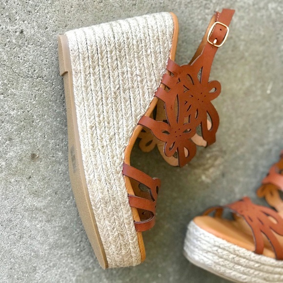 Cherish Tan Laser Espadrille Platform Wedge Sandal - Picture 7 of 11